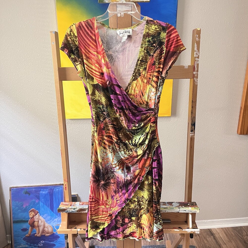Joseph Ribkoff Womens Mock Wrap Jersey Dress Floral Cocktail Party Size 8